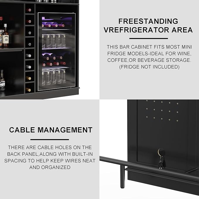 GDLF Home Bar Unit with Fridge Space, U-Shape Liquor Wine Cabinet, 63.1" Mini - Image 9