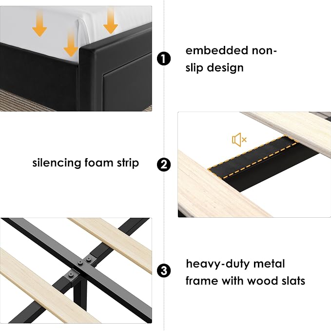 Queen Bed Frame with Drawers, Hidden-Cubby & Shelves Storage Headboard with - Image 8