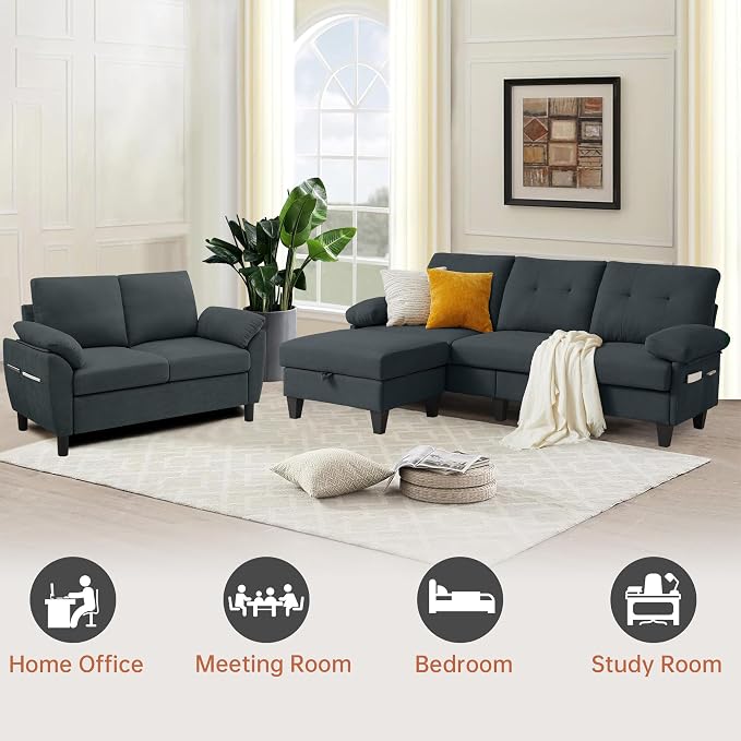 84" Convertible Sectional Sofa Set, 3 Seat L Shaped Couch - Image 6