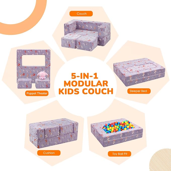 MeMoreCool Kids Modular Couch – Glow-in-the-Dark Butterfly Foam Sofa Bed - Image 4