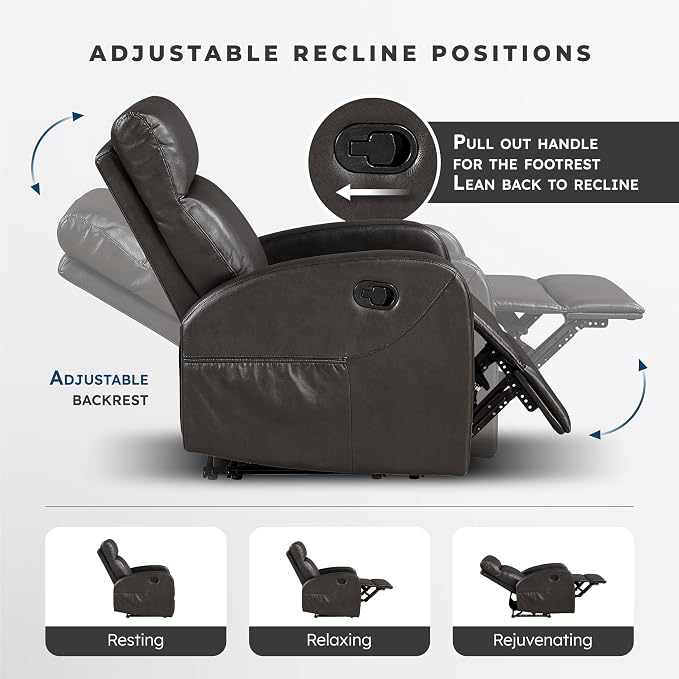 Lexicon Manual Recliner Chair, Faux Leather Reclining Chair, Wall Hugger - Image 4
