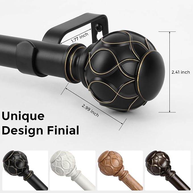 Long Black Curtain Rod, Heavy Duty 1 Inch Decorative Curtain Rods - Image 7