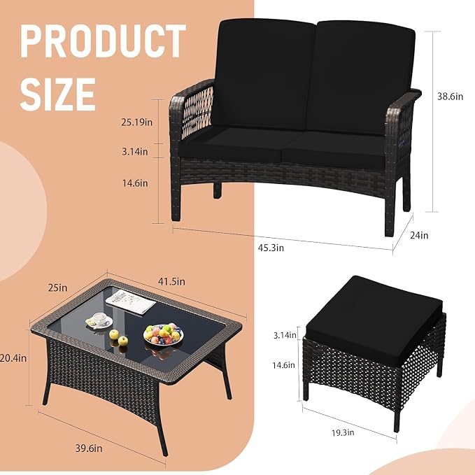 LEVELEVE Patio Furniture Set Outdoor Rattan Chair Wicker Sofa Garden - Image 2