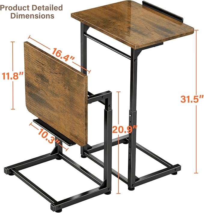 Tv Tray Table, 8-Level Adjustable Height Couch Side Table，90° Tilt Angle - Image 2