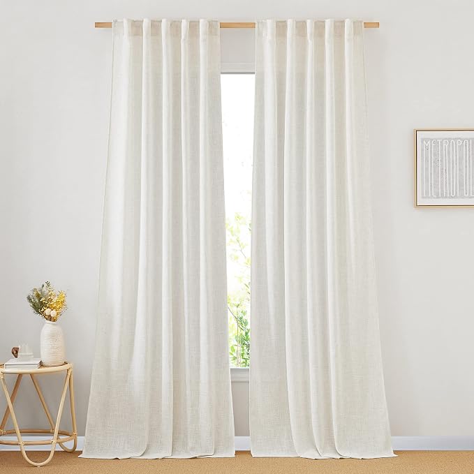 NICETOWN Linen Curtains for Bedroom 95 inch Long, Rod Pocket & Back Tab Flax by NICETOWN