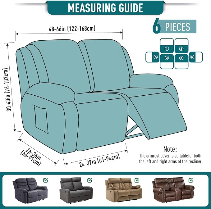 TAOCOCO Recliner Loveseat Slipcover, 6 Pieces Dual Recliner Sofa Covers - Image 5