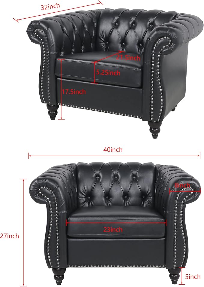 LEVNARY Leather Upholstered Armchair, Mid-Century Modern Single Sofa Chair - Image 2
