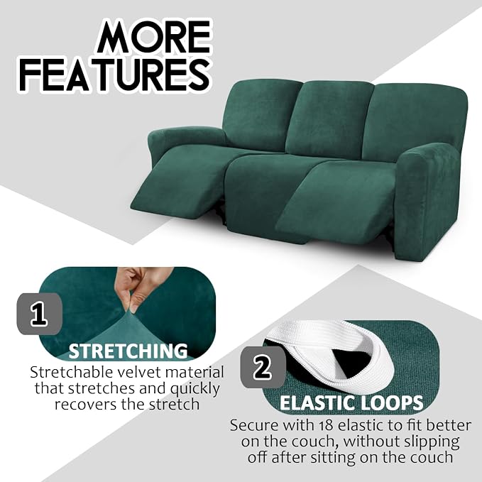 ULTICOR Velvet 8-Pieces Recliner Sofa Covers Stretch Reclining Couch Covers - Image 4