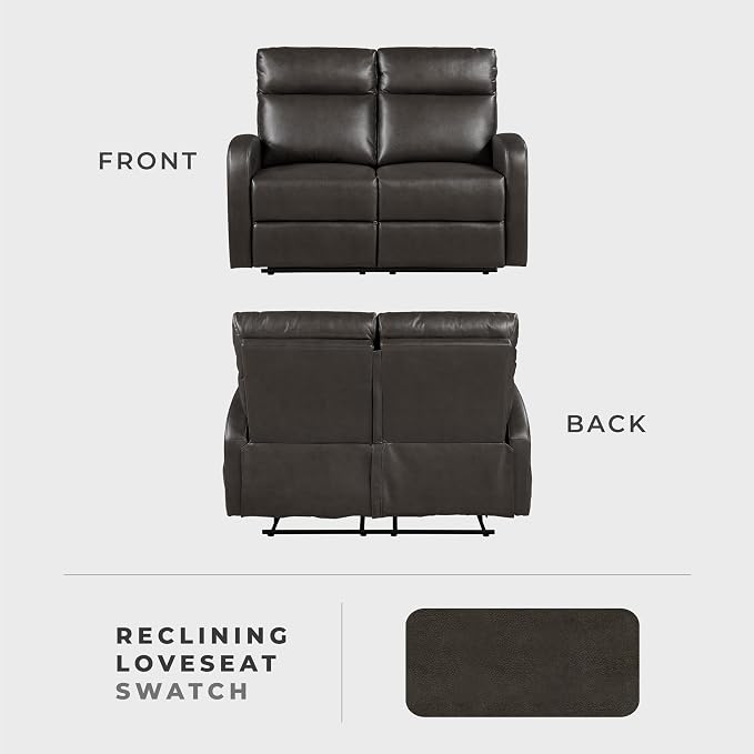 Lexicon Manual Reclining Loveseat, Faux Leather Loveseat Recliner, Wall Hugger - Image 6