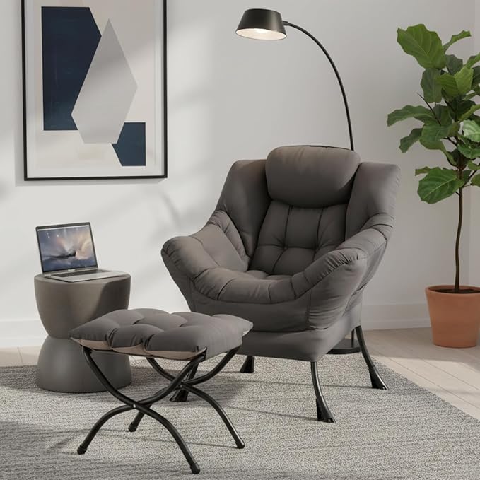 Lazy Chair with Ottoman, Modern Accent Chair Contemporary Sofa Chair with - Image 3