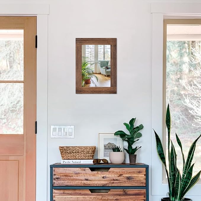 Wood Mirror Rectangular Framed Rustic Vintage Mirrors Decor Farmhouse Bedroom - Image 3