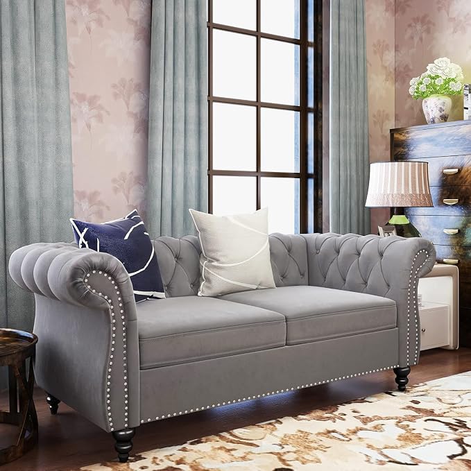 Chesterfield Loveseat Sofa, Modern Velvet Small Sofa Couch 2 Seater - Image 3