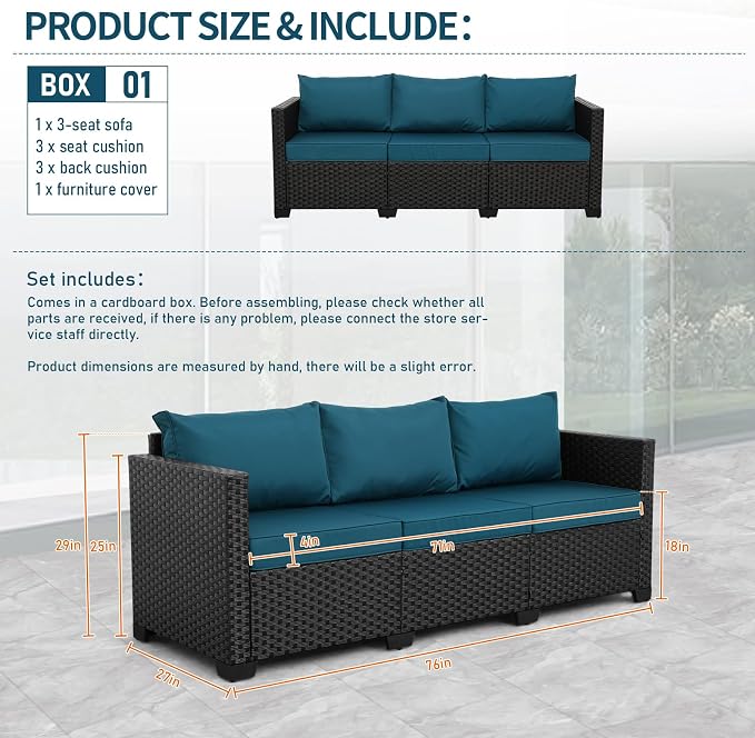 Rattan Star Outdoor Furniture Couch 3 Seater Sofa Outdoor Wicker Sofa Deep Seat - Image 3