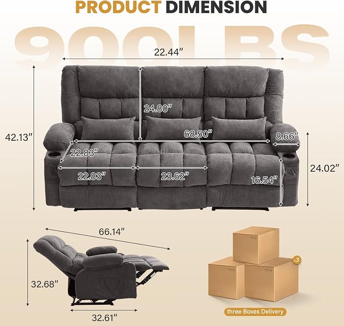 BOSMILLER Reclining Sofa with Cup Holders - Image 2