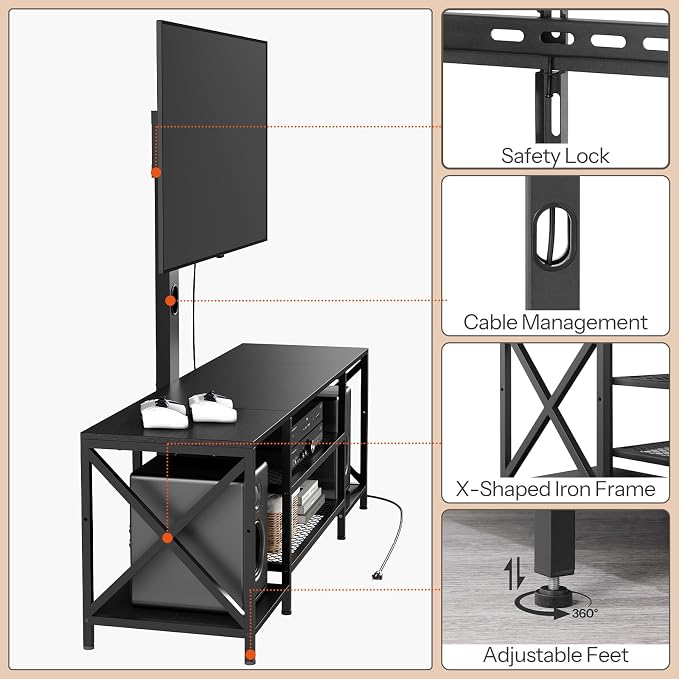HOOBRO TV Stand with Mount and Power Outlet, LED Entertainment Center with - Image 4