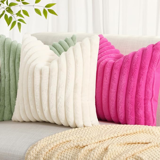 decorUhome Summer Cozy Faux Fur Throw Pillow Covers 20x20 Set of 2 Decorative - Image 6
