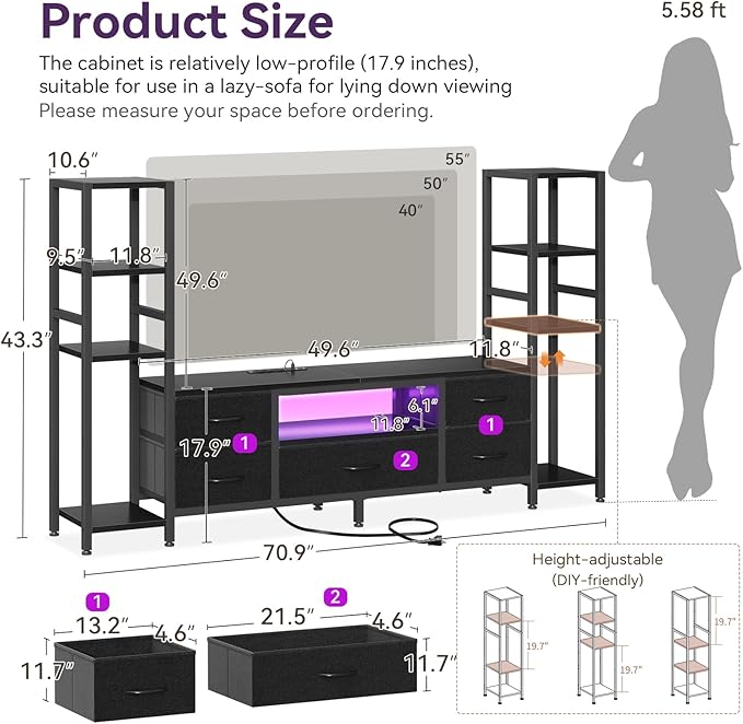 Casaottima TV Stand for 40/50/55 Inch TV, Low-Profile Entertainment Center - Image 3