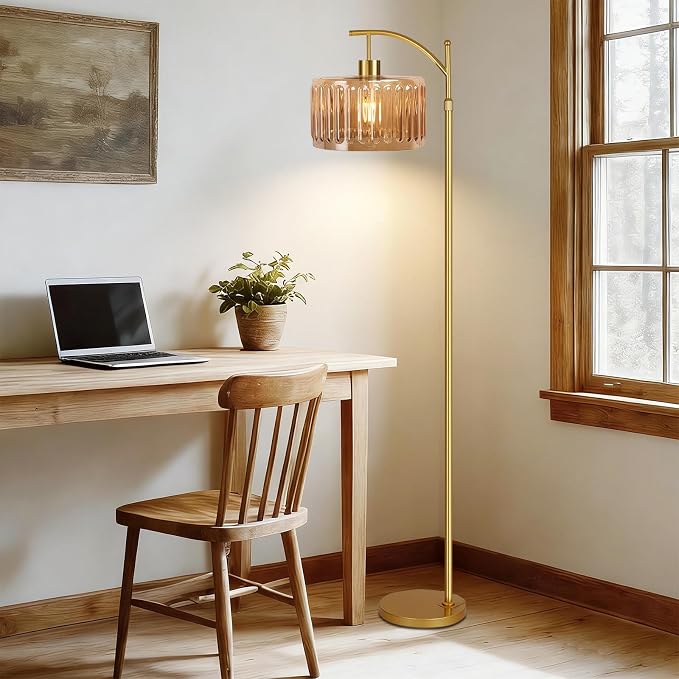QIYIZM Glass Floor Lamp for Living Room, Mid Century Modern Brass Tall Lamp - Image 6