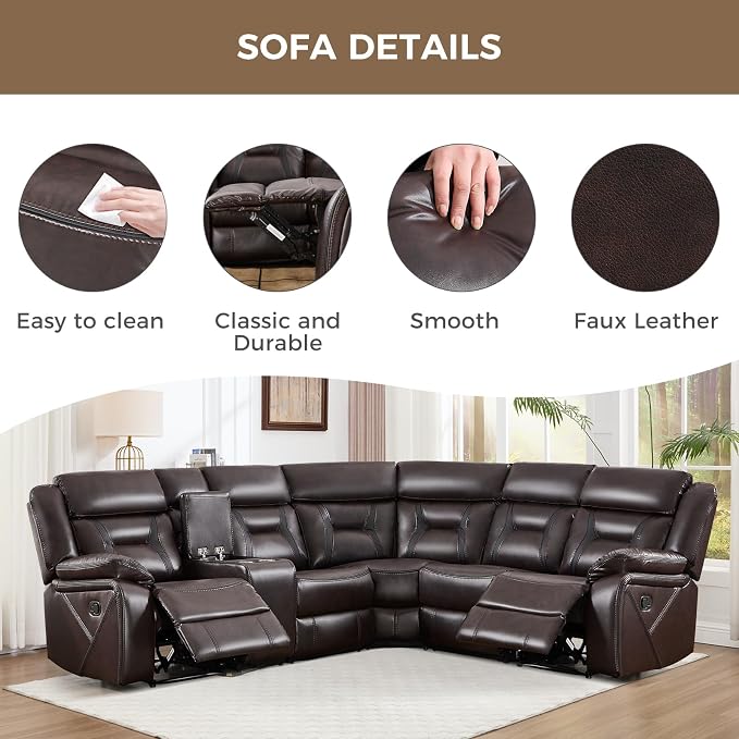 EBELLO Manual Reclining Sectional Sofa - Image 6
