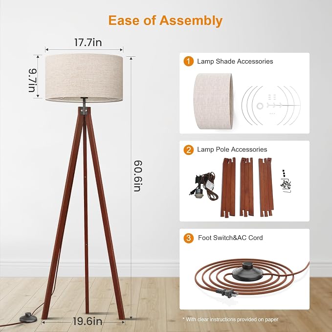 LEPOWER Wood Tripod Floor Lamp, Mid Century Standing Lamp, Modern Design - Image 8