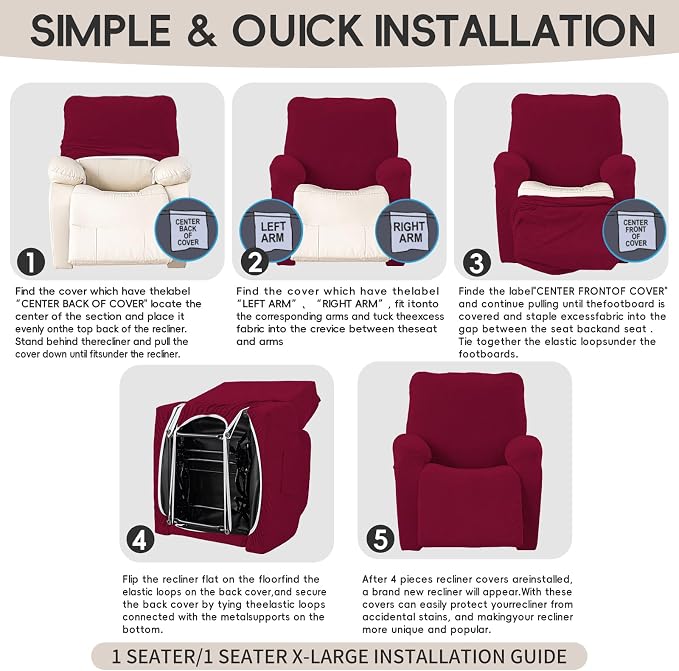 Recliner Chair Covers, 4-Piece Stretch Geometric Strokes Jacquard Reclining - Image 8