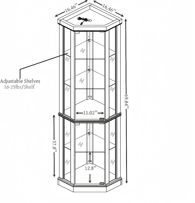 Corner Curio Cabinet, 150lbs Heavy Duty Glass Display Cabinet - Image 2
