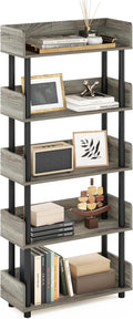 Furinno Turn-N-Tube 5-Tier Toolless Display Rack, French Oak/Black by Furinno-FitsYourSpaceFitsYourBudget