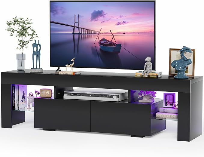 JUMMICO TV Stand, Modern Lighting TV Cabinet Entertainment Center Media and by JUMMICO