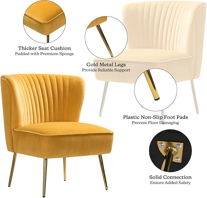 HULALA HOME Velvet Accent Chair, Modern Upholstered Cute Side Chair - Image 4