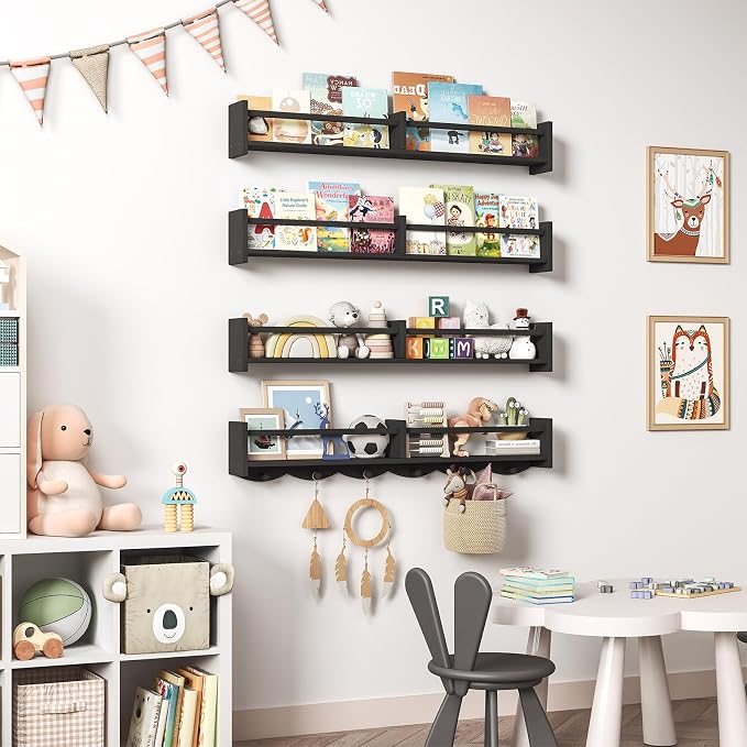 34Inch Nursery Bookshelves, Wall Floating Shelf Kids Coat Rack - Image 2