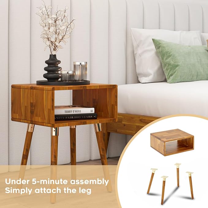 Bme Dinkee Solid Wood Nightstand, Fully Assembled, Without Drawer - Image 3