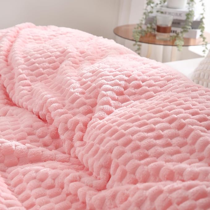 Puncuntex Light Pink Throw Blanket 108"×90" inches Fuzzy 3D Jacquard Decorative - Image 4