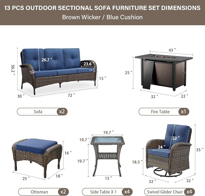 Belord Grand 13 Pieces Outdoor Patio Furniture Set - Image 2