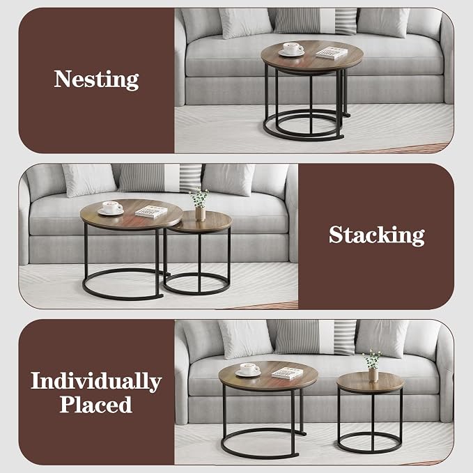 Garden 4 you Nesting Coffee Table, 23.6" Round Coffee Table Set of 2, Wooden - Image 6
