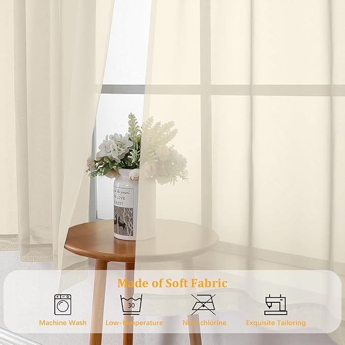 Gwine Cream Sheer Curtains 72 Inches Long 2 Panels Set - Image 7
