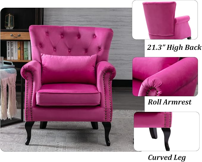 Mid Century Accent Chair Modern Button Tufted Armchair Wingback Club Chair - Image 7