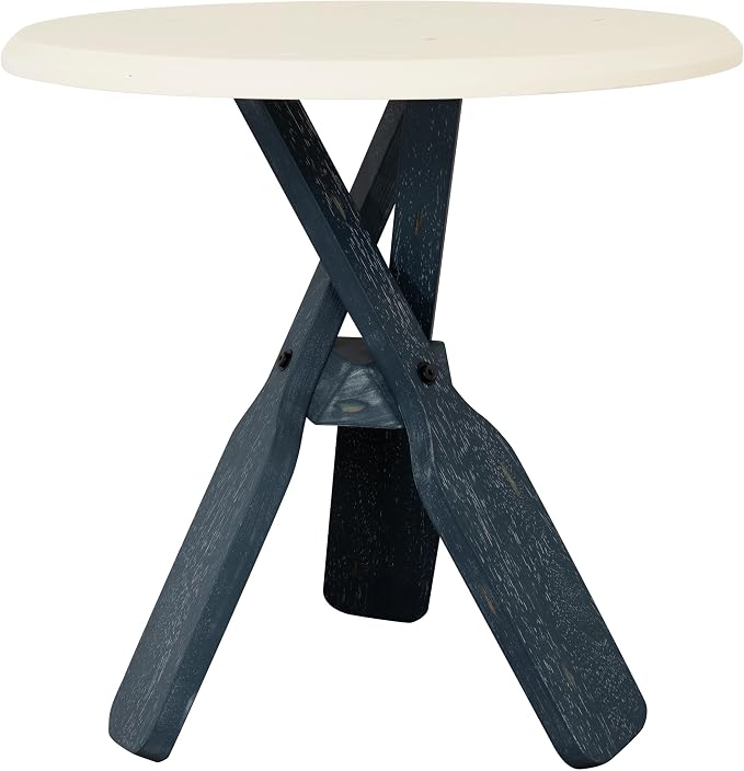 Linon Opal Distressed Wood Coastal Canoe Paddle Side Table in Blue/Cream - Image 4