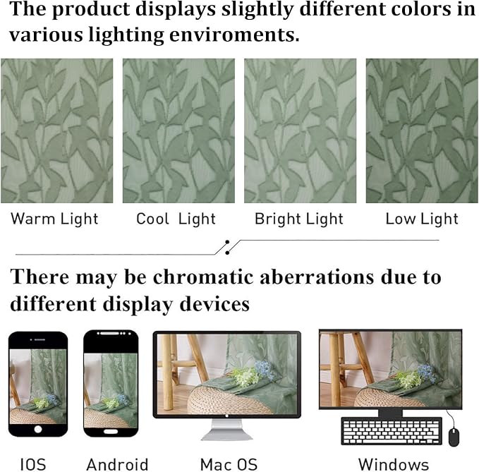 Lecloud Leia Sage Green Sheer Kitchen Curtains 18 Inch Length 2 Pcs, Jacquard - Image 7