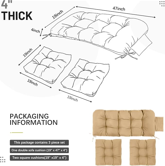 3 Pcs Wicker Chair Cushions Patio Loveseat Chaise Cushion Set - Image 2