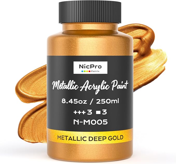 Nicpro Metallic Deep Gold Acrylic Paint, 8.45oz/250ml Large Deep Gold Leaf Paint by Nicpro