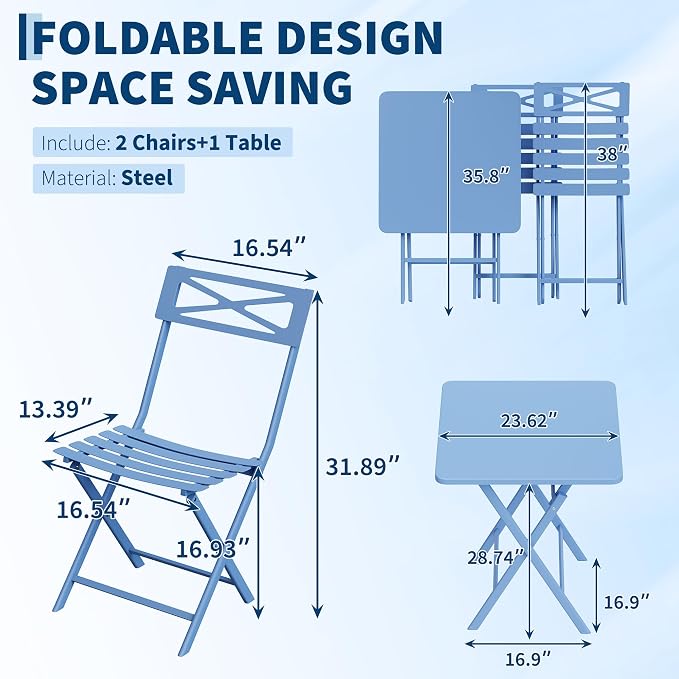GarveeLife 3 Piece Outdoor Bistro Set, All Metal Patio Table and Chairs Set - Image 2