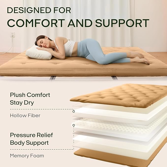ZonLi Japanese Floor Futon Mattress Full Size 75"x 54", 100% Cotton Cover 2.5'' - Image 3
