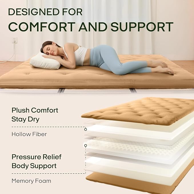 ZonLi Japanese Floor Futon Mattress Twin Size 75"x 39", 100% Cotton Cover 4'' - Image 4