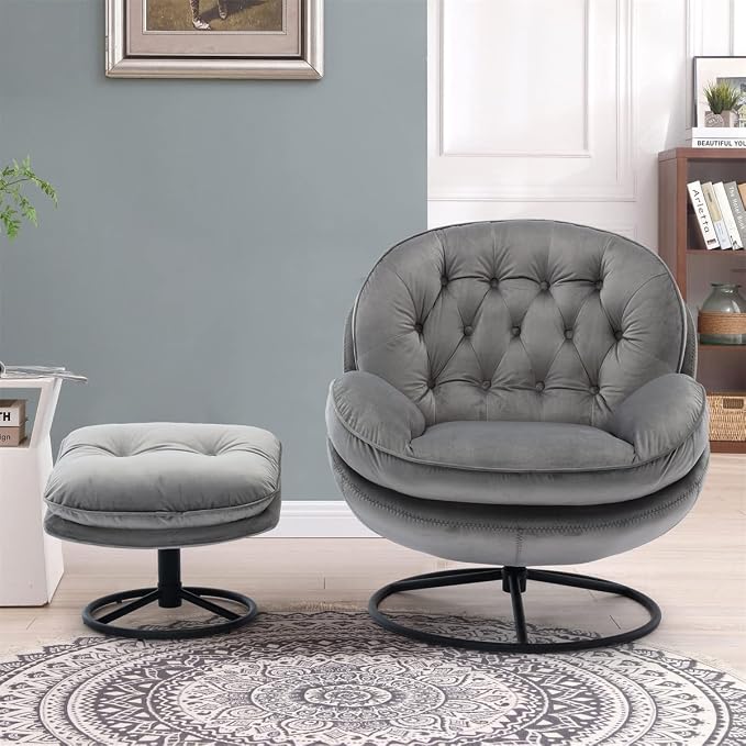 TRIPLE TREE Modern Swivel Accent Chair, Mid-Century Lounge Chair and Ottoman Set - Image 4
