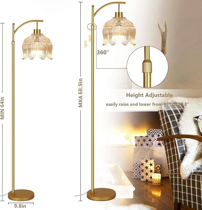 QIYIZM Flower Floor Lamp for Living Room, Glass Mid Century Modern Brass Tall - Image 5