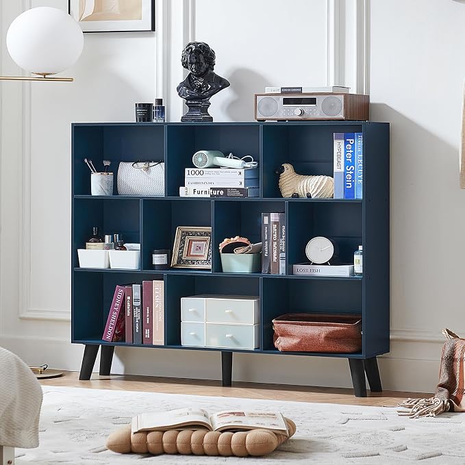 LEYAOYAO 10 Cube Bookshelf, 3 Tier Vintage 55" Wide Bookcase - Image 7