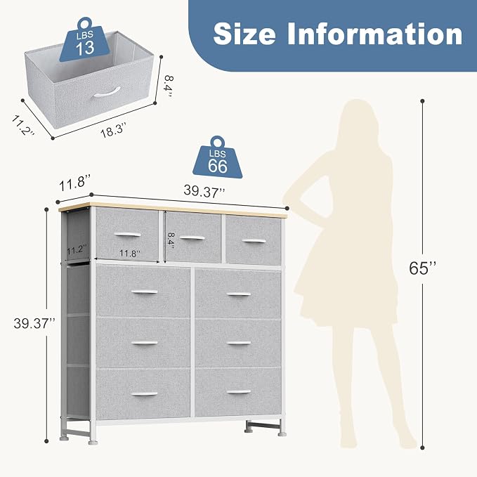 DUMOS 9 Drawer Dresser for Bedroom, Fabric Storage Organizer - Image 3
