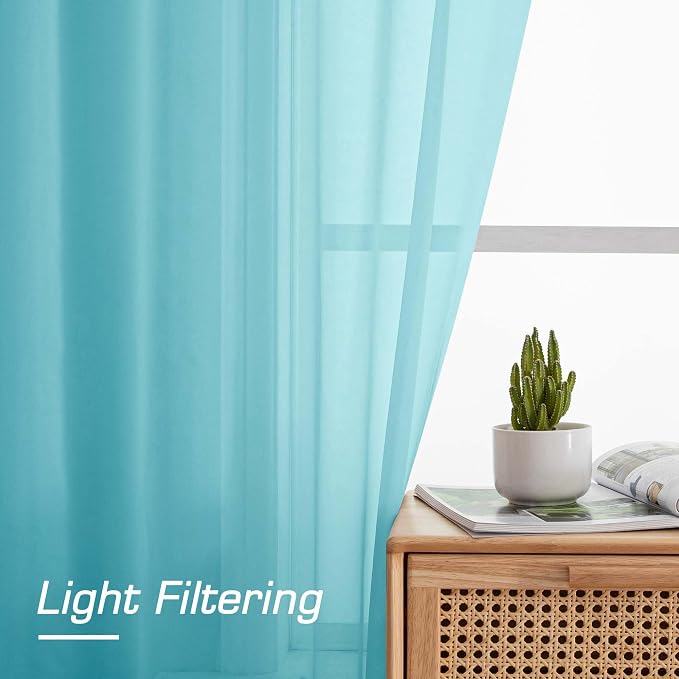 OWENIE Sheer Aqua Curtains for Bedroom Living Room 78 Inches Long 2 Panels Set - Image 4