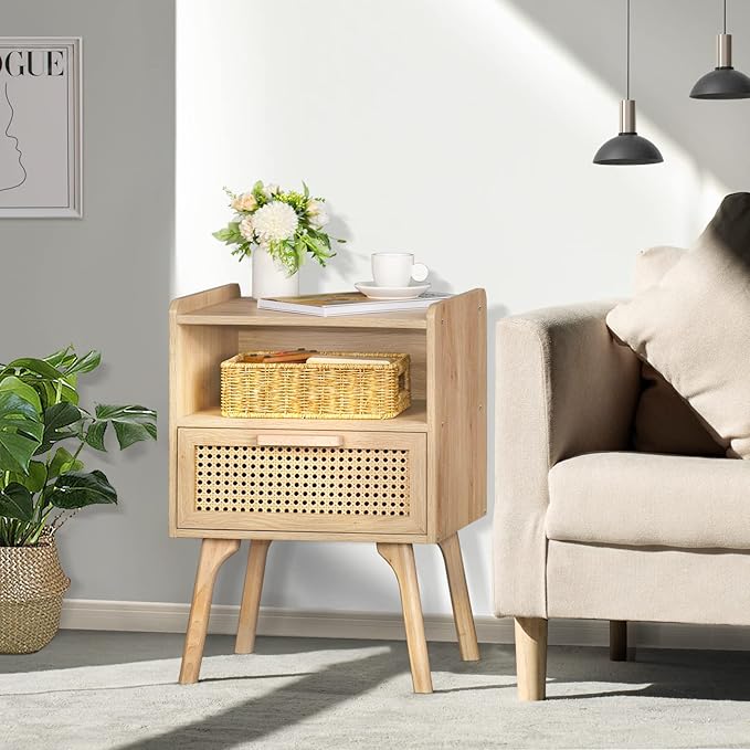 Lerliuo Rattan Nightstands Set of 2, Boho Side Table - Image 4