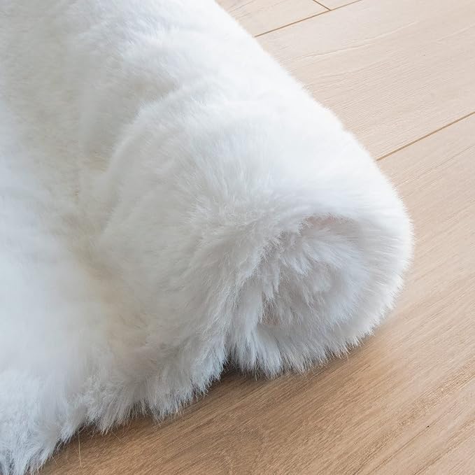 ORINOVA White Faux Rabbit Washable Fur Area Rugs Circle Rugs - Image 9